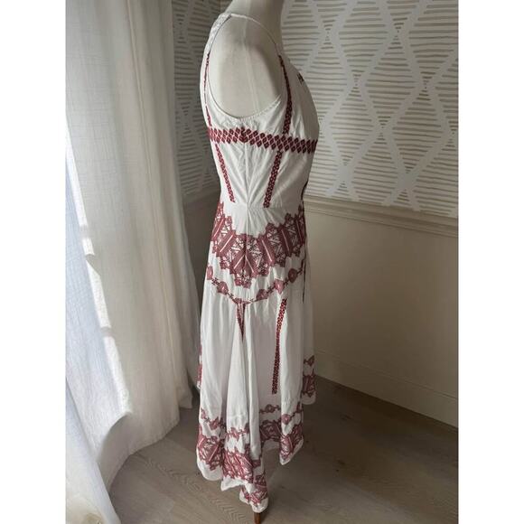 Joie Women’s Size 2 XS Milanira Red Embroidered White Flowy Midi Maxi Boho Dress - Picture 5 of 6